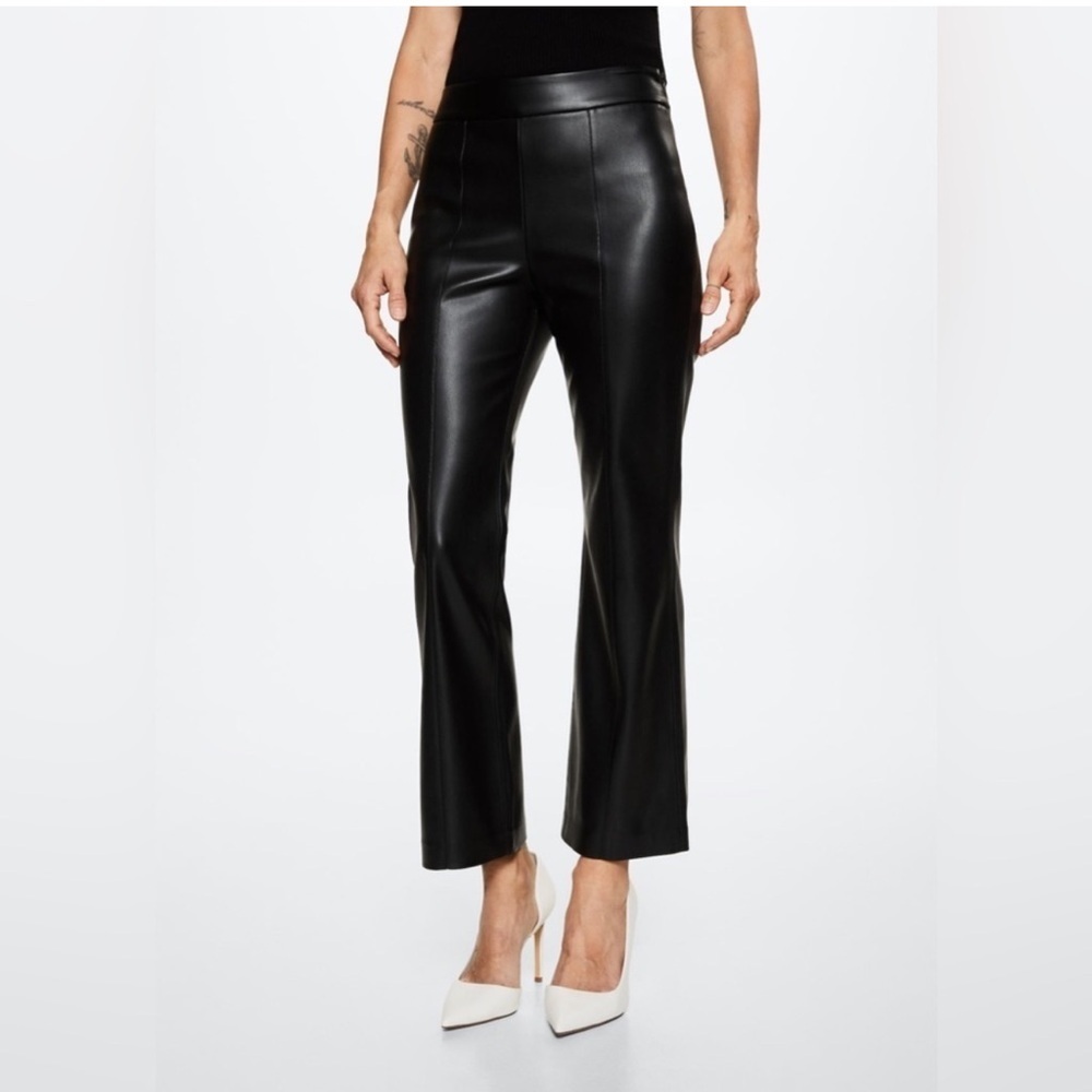 MANGO MNG Leather Effect Straight Trousers